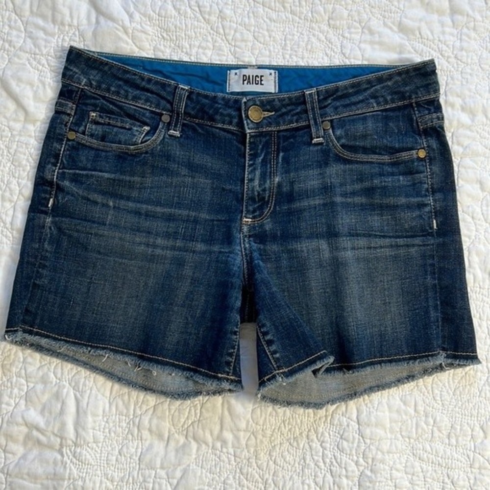 PAIGE Jean Shorts, Jimmy Jimmy Shorts, Boyfriend Cut, Dark Wash Distressed, 27